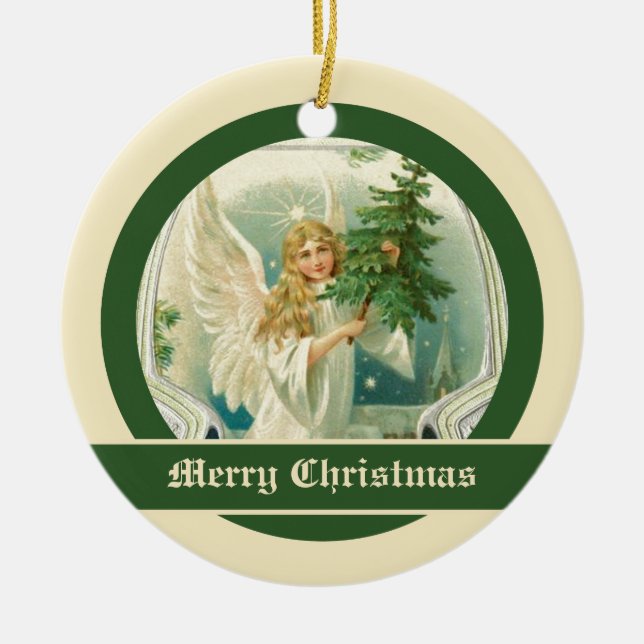Vintage angel with Christmas tree ornaments (Front)
