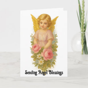 Vintage Angel With Flowers Birthday Card