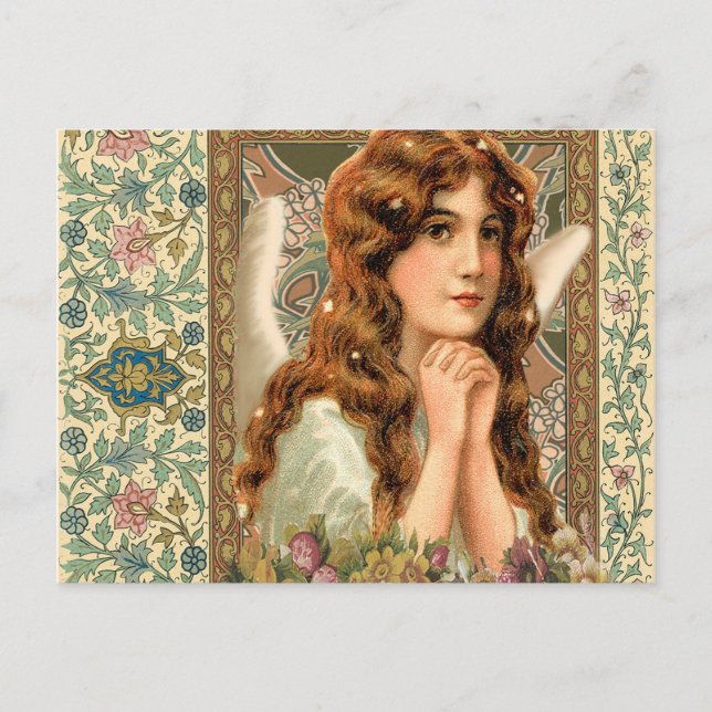 Vintage Angel with Flowers Postcard (Front)