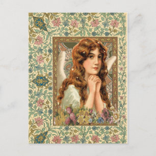 Vintage Angel with Flowers Postcard