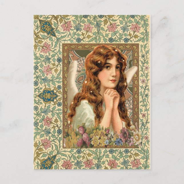 Vintage Angel with Flowers Postcard (Front)