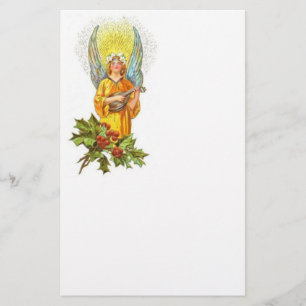 Vintage Angel With holly And Mandolin Stationery