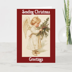 Vintage Angel With Holly Christmas Greeting Card