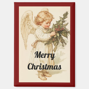 Vintage Angel With Holly Christmas Magnet