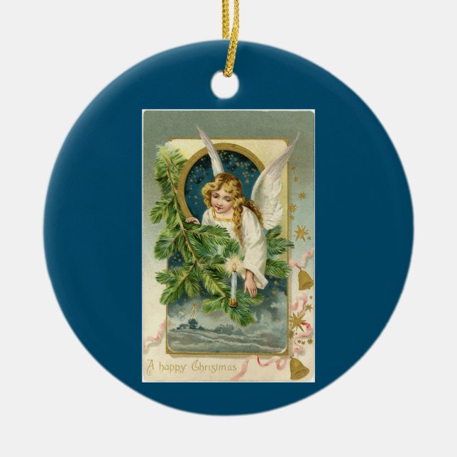 Vintage Angel With Message Ceramic Ornament (Front)