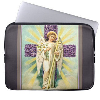 Vintage Angel With Purple Cross Laptop Sleeve