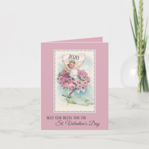 Vintage Angel with Roses Valentines Day Card