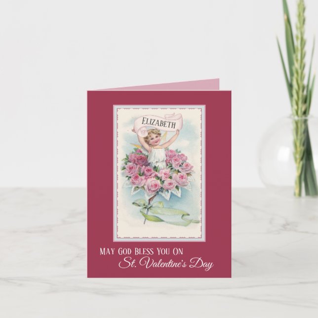 Vintage Angel with Roses Valentines Day Card (Front)