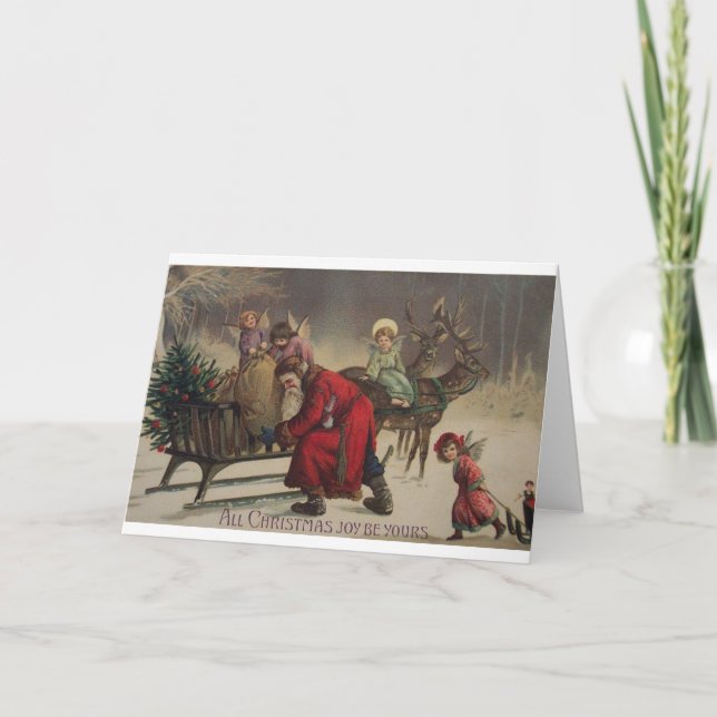 Vintage Angels And Santa Christmas Card (Front)