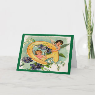 Vintage Angels Bringing Luck Birthday Card