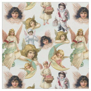 Vintage Angels in the Clouds Collage Fabric