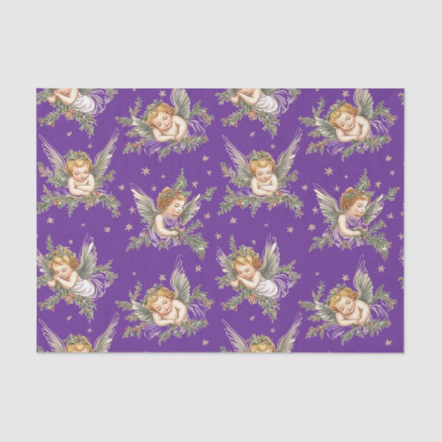 Vintage angels pattern purple tissue paper (Front)