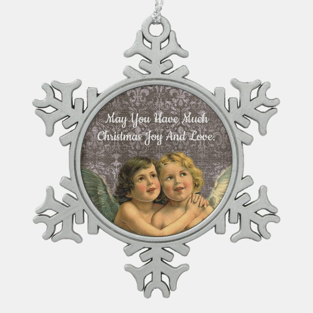 Vintage Angels Snowflake Pewter Christmas Ornament (Front)