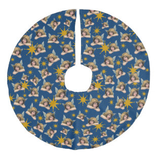 Vintage Angels & Stars Faux Linen Tree Skirt