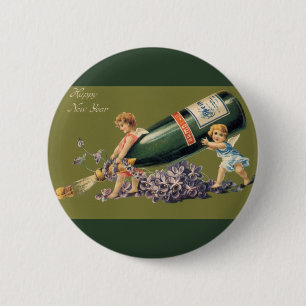 Vintage Angels with Champagne; A Happy New Year 2 Inch Round Button