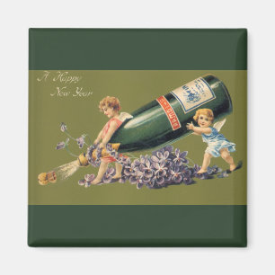 Vintage Angels with Champagne; A Happy New Year Magnet