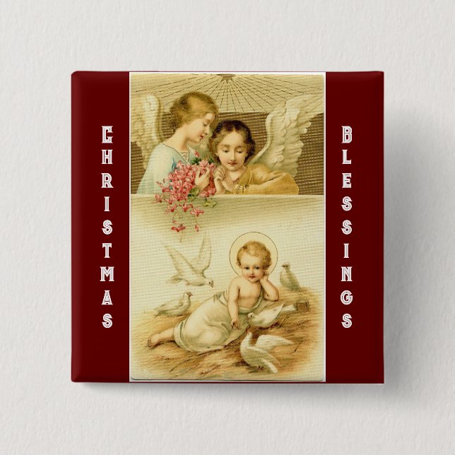Vintage Angels With Jesus Button (Front)