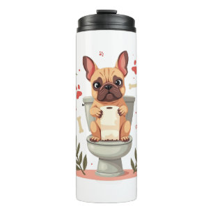 Vintage Angry French Bulldog Holding Toilet Paper Thermal Tumbler