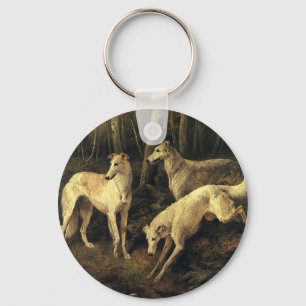 Vintage Animals, Greyhound Dogs in the Forest Keychain