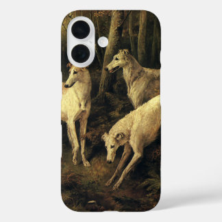 Vintage Animals, Greyhound Hunting Dogs in Forest iPhone 16 Case