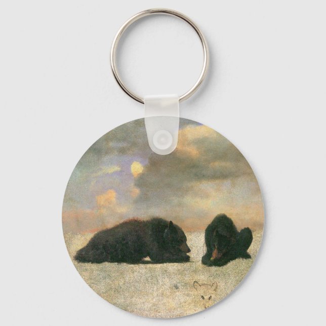 Vintage Animals, Grizzly Bears by Albert Bierstadt Keychain (Front)
