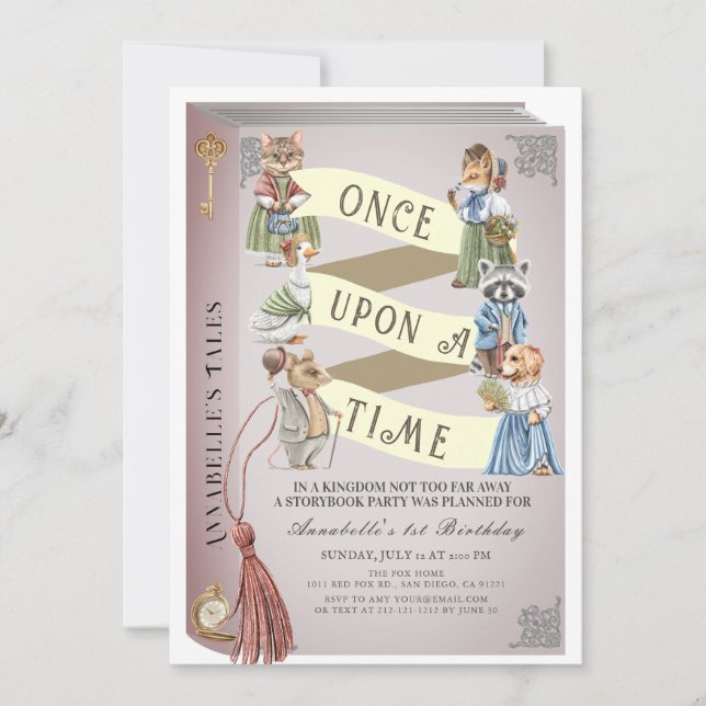 Vintage Animals Storybook 1st Birthday Invitation (Front)