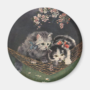 Vintage Animals, Tabby Cat or Kittens in a Hammock Magnet