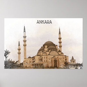 Vintage Ankara Turkey Kocatepe Mosque View Poster
