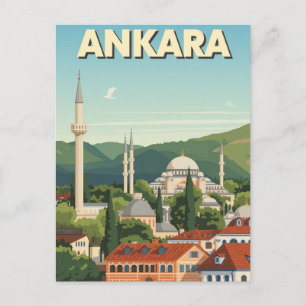 Vintage Ankara Turkey Travel Poster Mosque Postcard