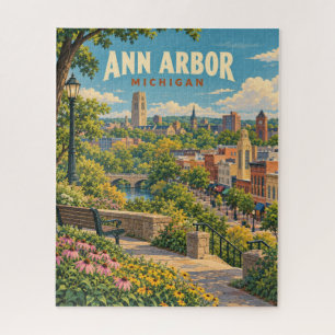 Vintage Ann Arbor Michigan Cityscape Jigsaw Puzzle