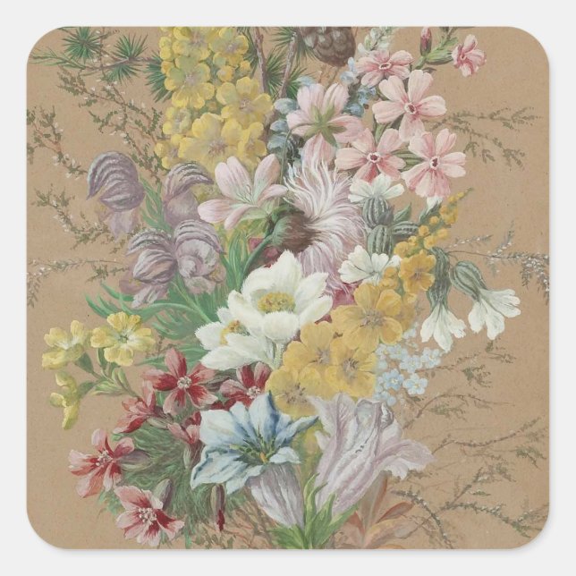Vintage Anna Stainer-Knittel Alpine Flowers Square Sticker (Front)
