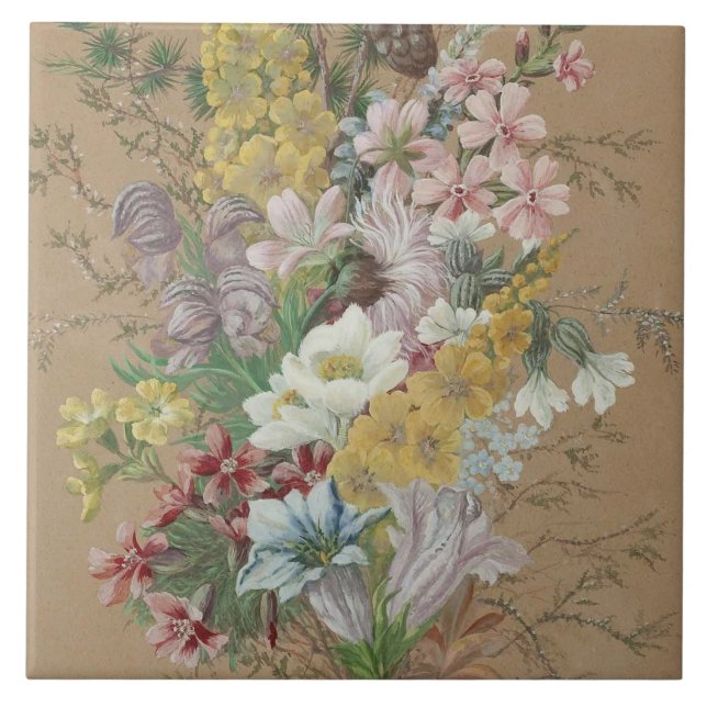 Vintage Anna Stainer-Knittel Alpine Flowers Tile (Front)
