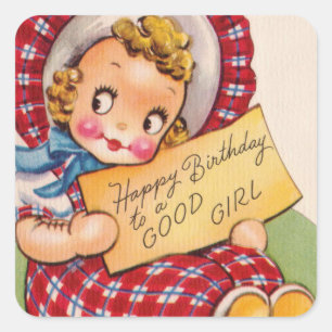 Vintage Anniversaire fille mignon autocollant