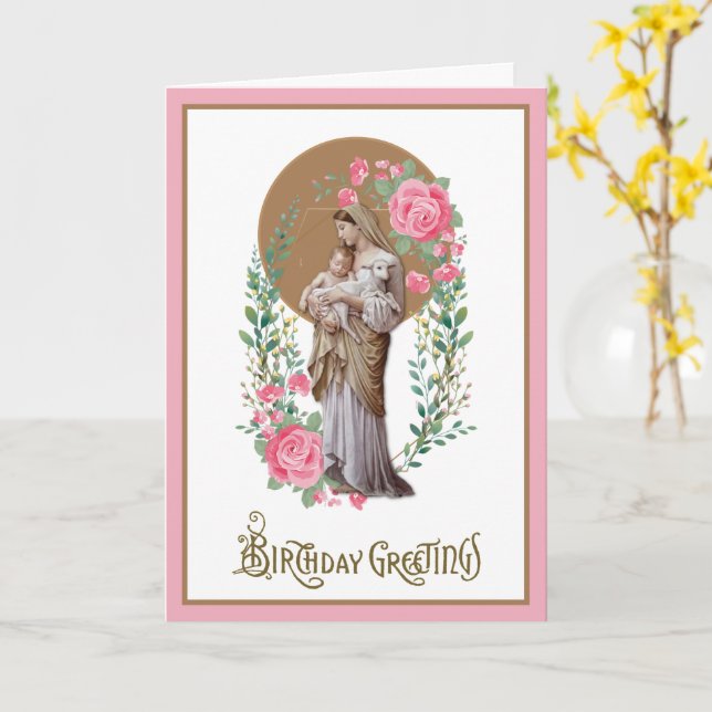 Vintage Anniversaire Religieux Vierge Marie Carte  (Fleur jaune)