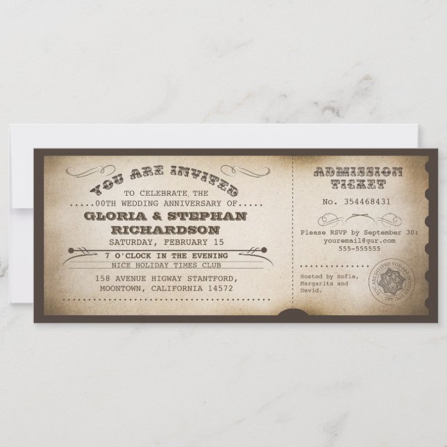 vintage anniversary ticket typography design invitation (Front)