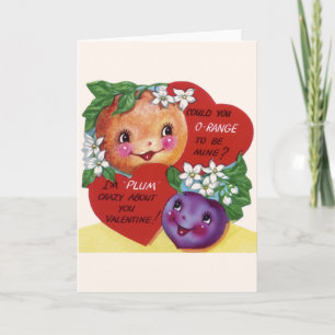 Vintage Anthropomorphic Orange and Plum Valentine Holiday Card