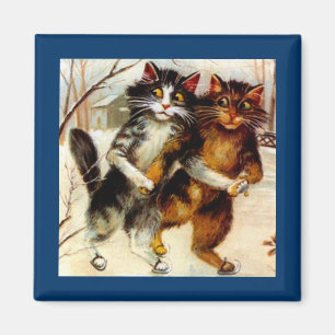 VINTAGE ANTHROPOMORPHIC SET OF SKATING CATS MAGNET