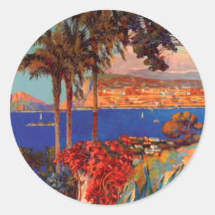 Vintage Antibes Cote D'Azur Travel Classic Round Sticker