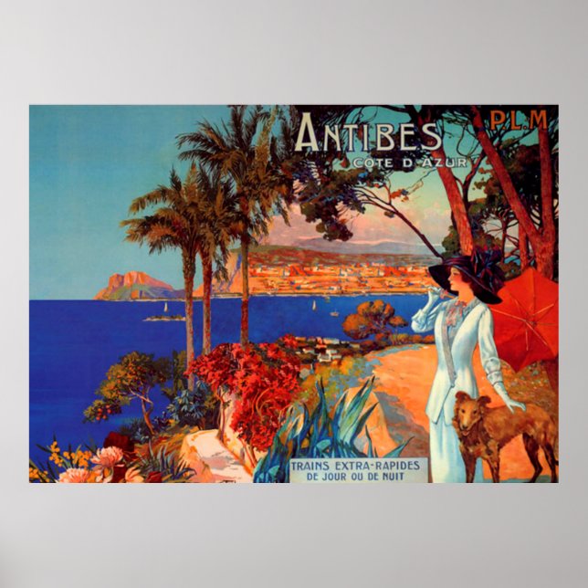Vintage Antibes Cote D'Azur Travel Poster (Front)