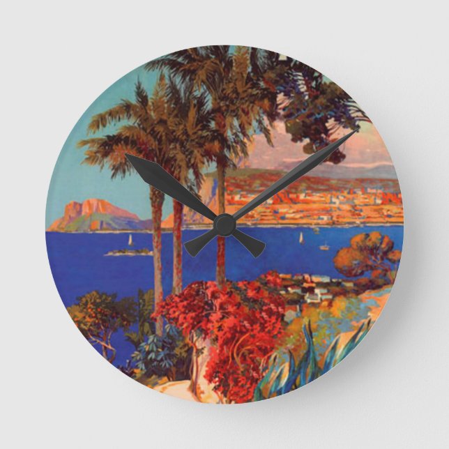 Vintage Antibes Cote D'Azur Travel Round Clock (Front)