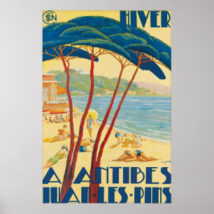 Vintage Antibes Juan Les Pins Travel Poster Print