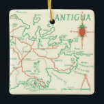 Vintage Antigua Island Map Ceramic Ornament<br><div class="desc">Very simple, well marked old map postcard of the island of Anitgua.</div>
