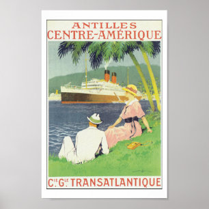 Vintage Antilles America Caribbean Travel Poster