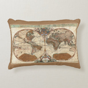 vintage antique 1691 Sanson map of the world Accent Pillow