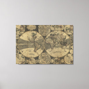Vintage Antique 1702 World Map by George Willdey Canvas Print