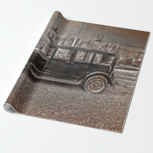 Vintage Antique Aged Sepia Black Old Rustic Car Wrapping Paper