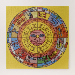 Vintage Antique Astrology, Celestial Zodiac Wheel Jigsaw Puzzle