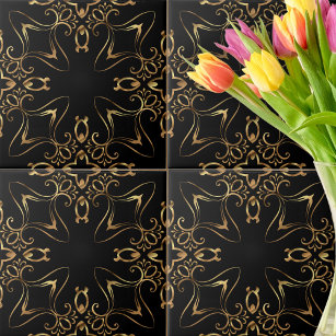 Vintage Antique Baroque Gold And Black Pattern  Tile