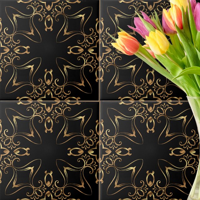 Vintage Antique Baroque Gold And Black Pattern  Tile (Creator Uploaded)