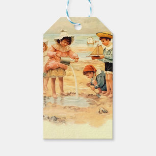 Vintage Antique Beach Boy Girl Children Fine Art Gift Tags